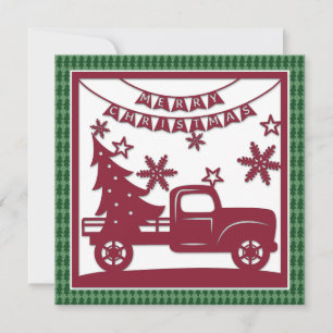 Cartes Pour Fêtes Annuelles Joyeux Noël Camion Arbre de Noël Faux Découpe en P