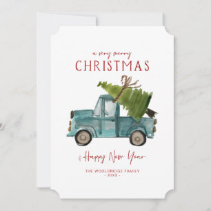 Cartes Pour Fêtes Annuelles Joyeux Noël Camion Bleu Aquarelle