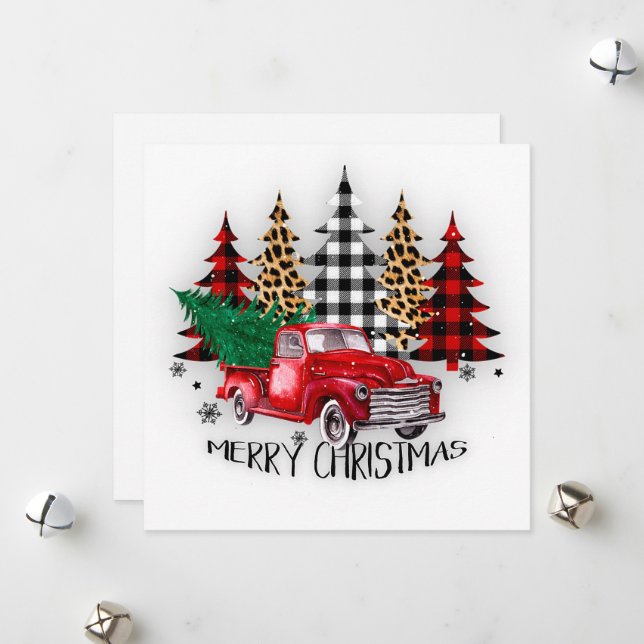 Cartes Pour Fêtes Annuelles Joyeux Noël camion et arbres Noël  (Devant/Arrière en situation)