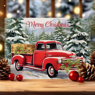 Cartes Pour Fêtes Annuelles Joyeux Noël Camion Rouge Rustique Vintage