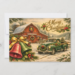 Cartes Pour Fêtes Annuelles Joyeux Noël Camion Vintage, Grange et Cloches