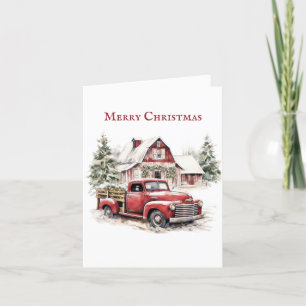 Cartes Pour Fêtes Annuelles Joyeux Noël Camion Vintage Neige Pins
