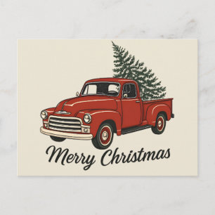 Cartes Pour Fêtes Annuelles Joyeux Noël camionnette rouge vintage & arbre de p