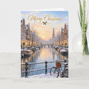 Cartes Pour Fêtes Annuelles Joyeux Noël Canal Hiver Amsterdam