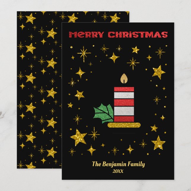 Cartes Pour Fêtes Annuelles Joyeux Noël Candle Stars Parties scintillant Éléga (Devant / Derrière)