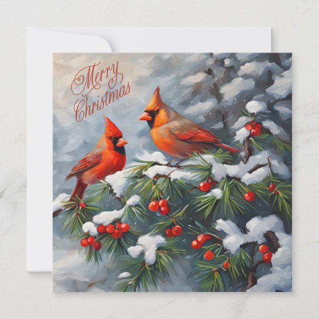 Cartes Pour Fêtes Annuelles Joyeux Noël Cardinaux rouges avec des Baies Sauvag (Devant)