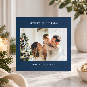 Cartes Pour Fêtes Annuelles Joyeux Noël Carré Bleu Marine Deux Photos Moderne