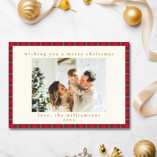 Cartes Pour Fêtes Annuelles Joyeux Noël carreau rouge Famille Photo Or