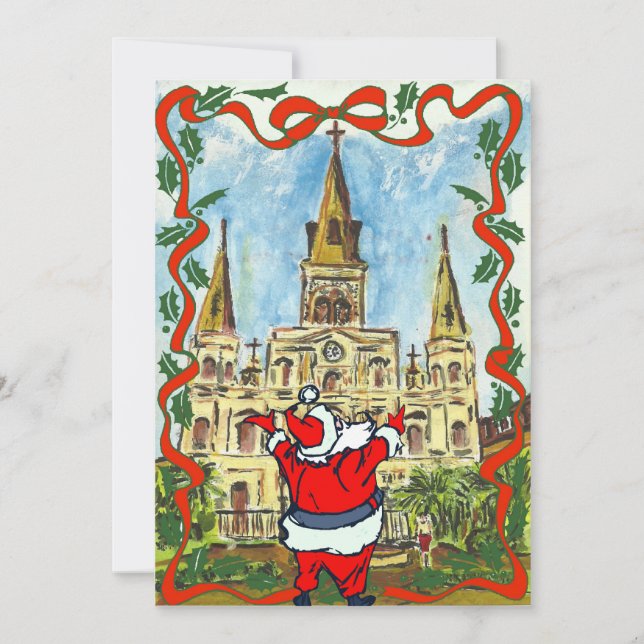 Cartes Pour Fêtes Annuelles Joyeux Noël Cathédrale Père Noël (Devant)