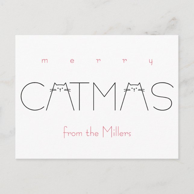 Cartes Pour Fêtes Annuelles Joyeux Noël Catmas Funny Chat Typographie noire (Devant)