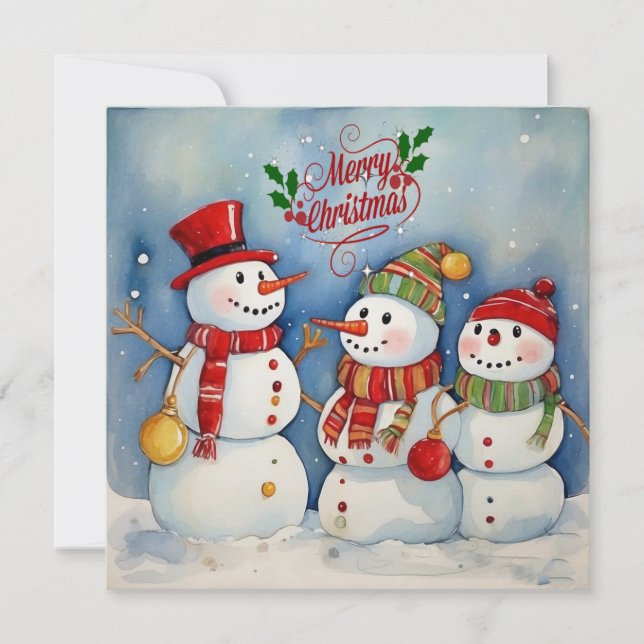 Cartes Pour Fêtes Annuelles Joyeux Noël, Célébration des bonshommes de neige (Devant)