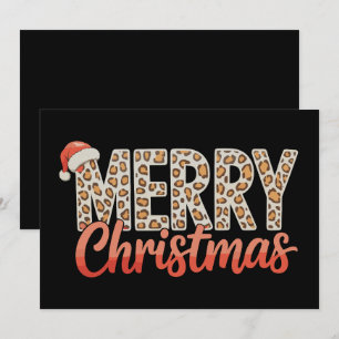 Cartes Pour Fêtes Annuelles Joyeux Noël Chapeau de Santa Léopard Xmas