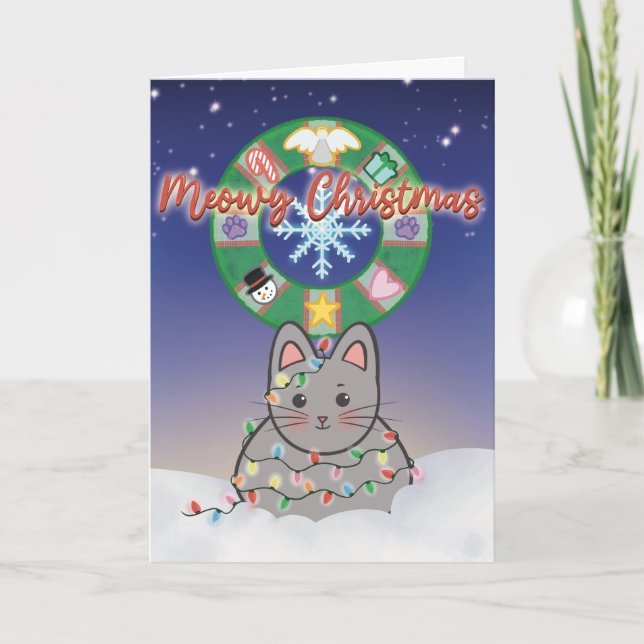 Cartes Pour Fêtes Annuelles Joyeux Noël chat (Devant)
