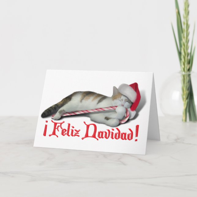 Cartes Pour Fêtes Annuelles Joyeux Noël - Chat au bonbon canne de Noël (Devant)