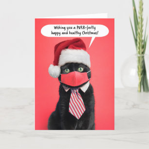 Cartes Pour Fêtes Annuelles Joyeux Noël Chat dans un Masque de Protection cont