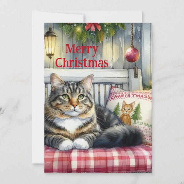 Cartes Pour Fêtes Annuelles Joyeux Noël chat Maine Coon Vacances  (Devant)
