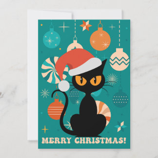 Cartes Pour Fêtes Annuelles Joyeux Noël Chat Moderne du Milieu du Siècle en Ch