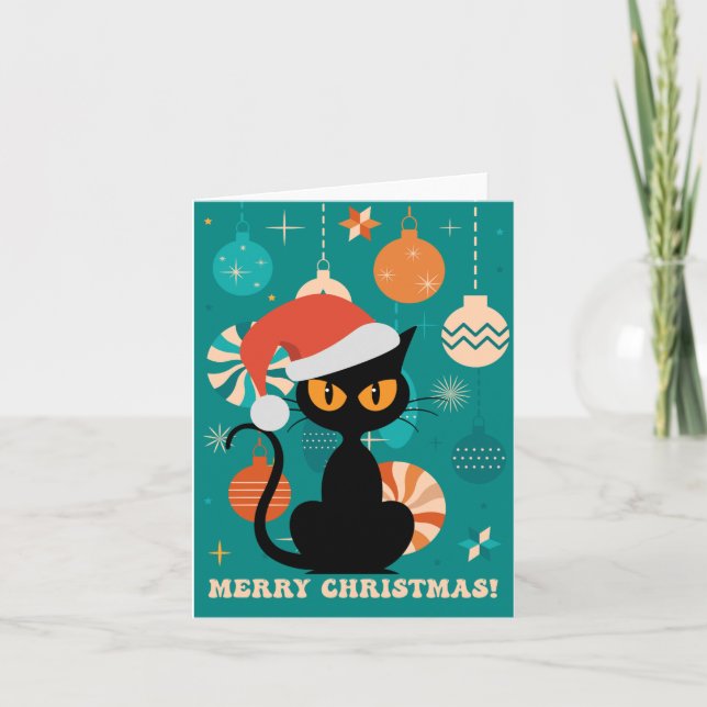 Cartes Pour Fêtes Annuelles Joyeux Noël Chat Noir MCM (Devant)