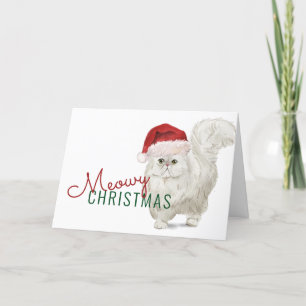 Cartes Pour Fêtes Annuelles Joyeux Noël chat persan blanc aquarelle
