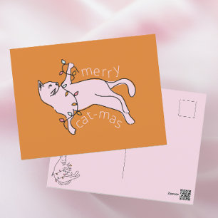 Cartes Pour Fêtes Annuelles Joyeux Noël Chat Rose Lumière de Noël