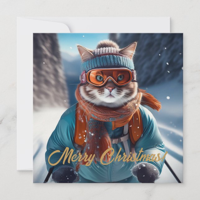 Cartes Pour Fêtes Annuelles Joyeux Noël Chat ski (Devant)