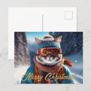 Cartes Pour Fêtes Annuelles Joyeux Noël Chat ski