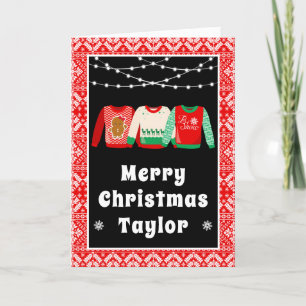 Cartes Pour Fêtes Annuelles Joyeux Noël Chemises Laides Rouges avec Nom