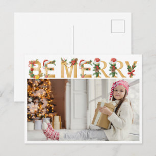 Cartes Pour Fêtes Annuelles Joyeux Noël Chic Lettres Dorées Photo de Famille