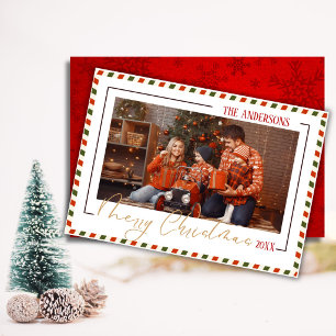 Cartes Pour Fêtes Annuelles Joyeux Noël chic moderne photo de famille rouge 1