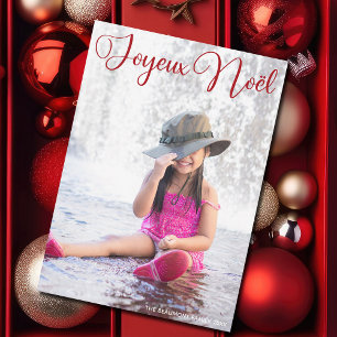 Cartes Pour Fêtes Annuelles Joyeux Noël Chic Rouge Script Photo Famille França