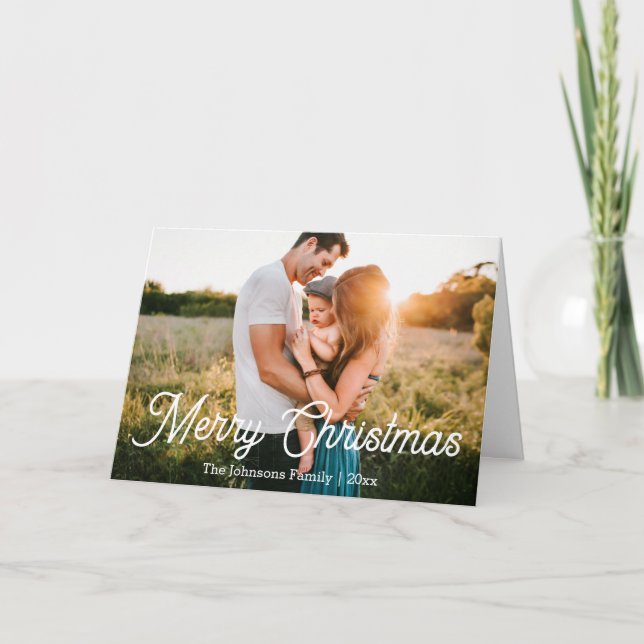 Cartes Pour Fêtes Annuelles joyeux noël chic script photo de famille élégant (Devant)