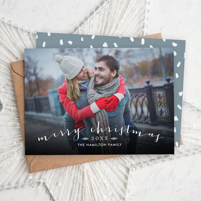 Cartes Pour Fêtes Annuelles Joyeux Noël Chic Script superposition photo (Créateur téléchargé)