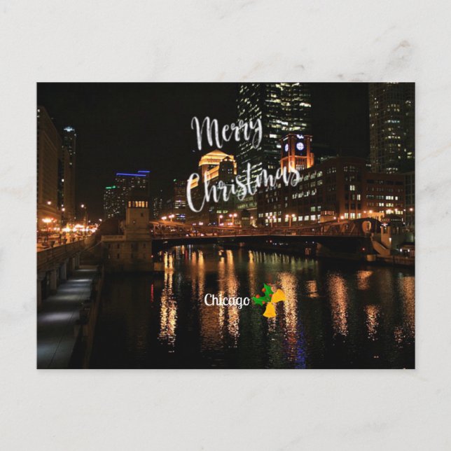 Cartes Pour Fêtes Annuelles Joyeux Noël - Chicago Skyline la nuit (Devant)
