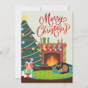 Cartes Pour Fêtes Annuelles Joyeux Noël Chien Berger Allemand Cheminée Xmas