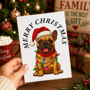 Cartes Pour Fêtes Annuelles Joyeux Noël Chien Bouledogue Français Chapeau de P