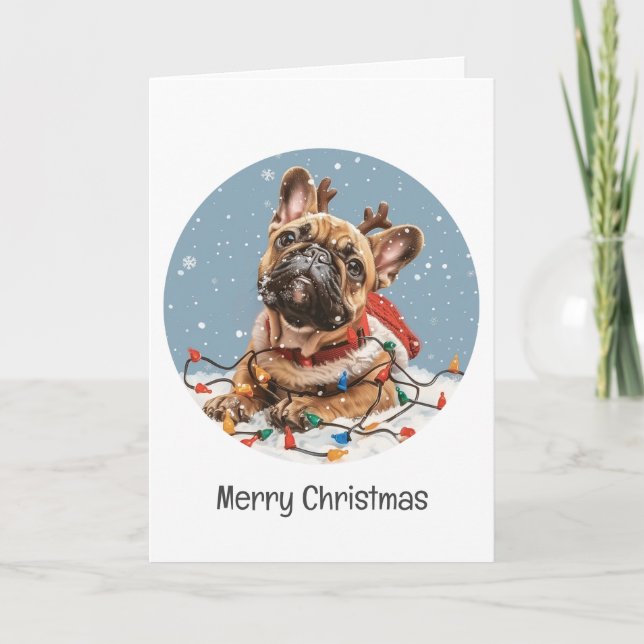 Cartes Pour Fêtes Annuelles Joyeux Noël Chien de rennes Français Bulldog (Devant)