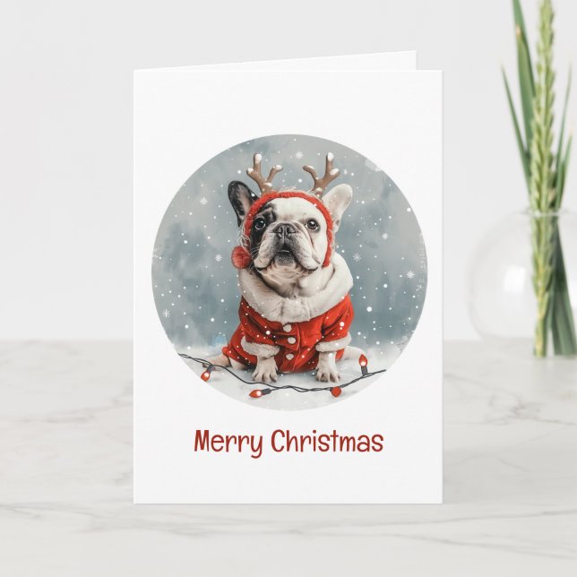 Cartes Pour Fêtes Annuelles Joyeux Noël Chien de rennes Français Bulldog (Devant)