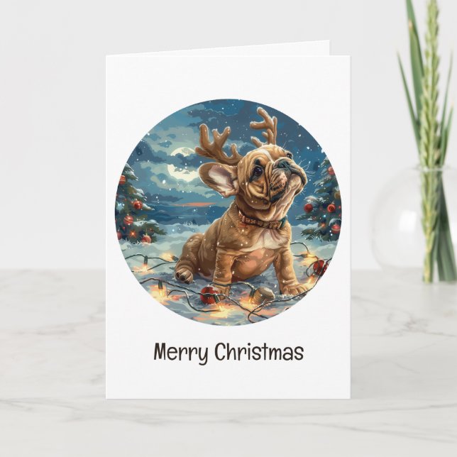Cartes Pour Fêtes Annuelles Joyeux Noël Chien de rennes Français Bulldog (Devant)