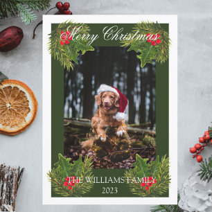 Cartes Pour Fêtes Annuelles Joyeux Noël Chien Mignon Photo Peinture à l'eau 