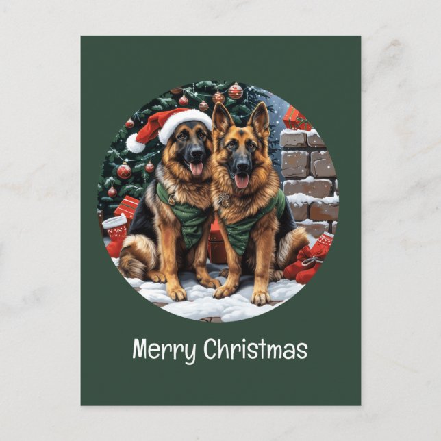 Cartes Pour Fêtes Annuelles Joyeux Noël Chiens bergers allemands (Devant)