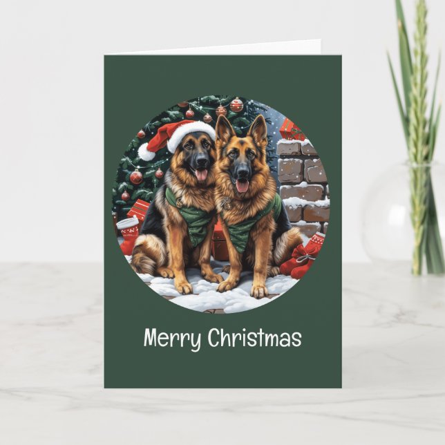 Cartes Pour Fêtes Annuelles Joyeux Noël Chiens bergers allemands (Devant)