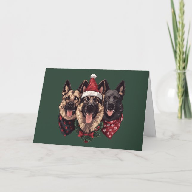 Cartes Pour Fêtes Annuelles Joyeux Noël Chiens bergers allemands (Devant)