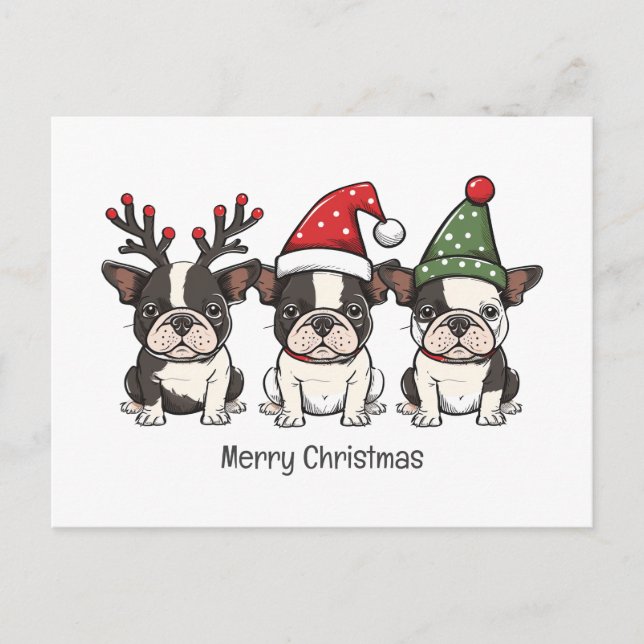 Cartes Pour Fêtes Annuelles Joyeux Noël Chiens Boston Terrier (Devant)
