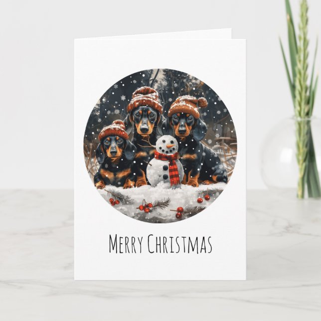 Cartes Pour Fêtes Annuelles Joyeux Noël Chiens Chiens Snowman (Devant)
