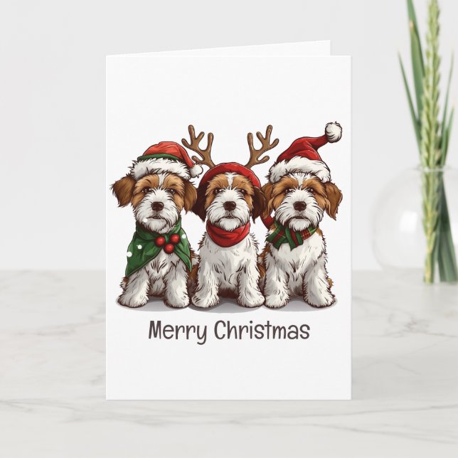 Cartes Pour Fêtes Annuelles Joyeux Noël Chiens Welsh Wire Fox Terrier (Devant)