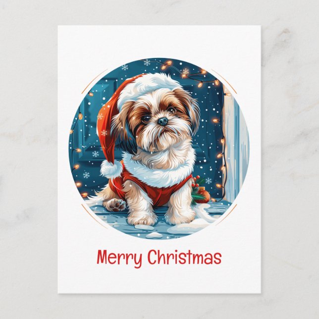Cartes Pour Fêtes Annuelles Joyeux Noël Chih Tzu Père Noël Chien (Devant)
