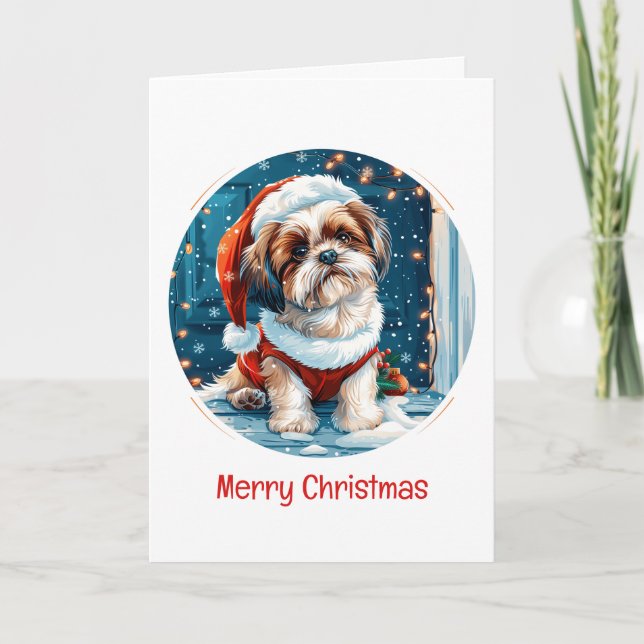 Cartes Pour Fêtes Annuelles Joyeux Noël Chih Tzu Père Noël Chien (Devant)