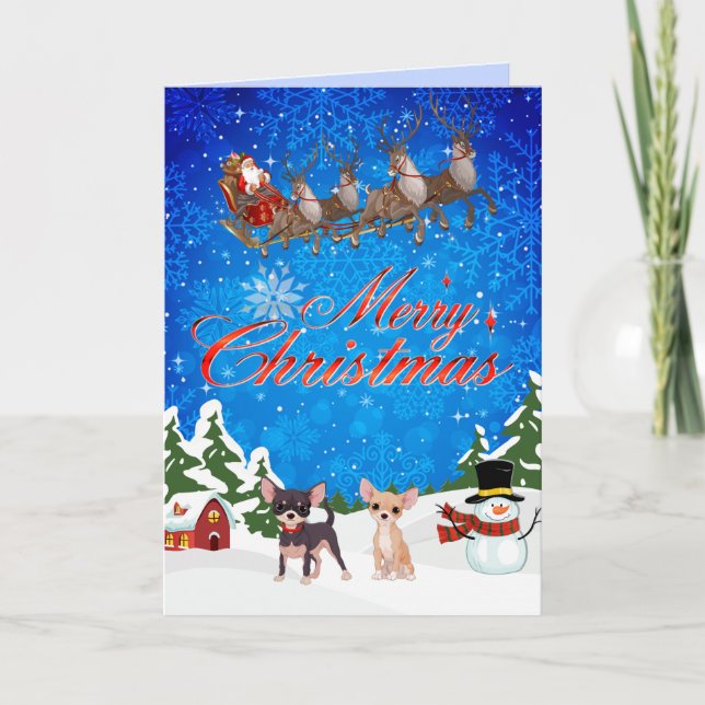 Cartes Pour Fêtes Annuelles Joyeux Noël Chihuahua avec Père Noël (Devant)