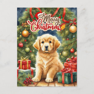 Cartes Pour Fêtes Annuelles Joyeux Noël Chiot et sapin de Noël 