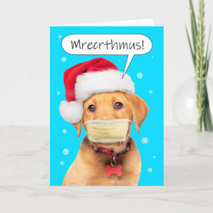 Cartes Pour Fêtes Annuelles Joyeux Noël Chiot qui parle étouffé dans un masque